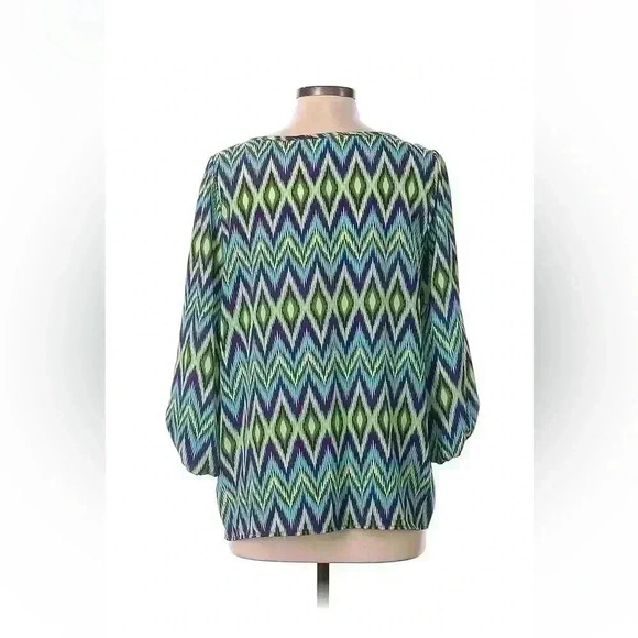 Ladies boho blouse in chevron/herringbone pattern Size small in blue purple - Picture 2 of 2